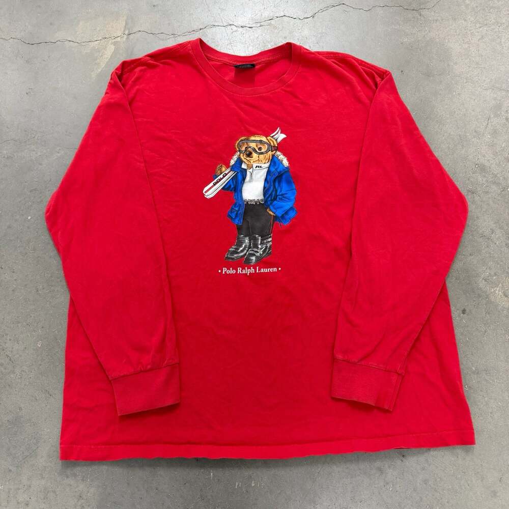 Vintage Polo Ralph Lauren Ski Bear Long Sleeve T-Shirt Red Men's XL